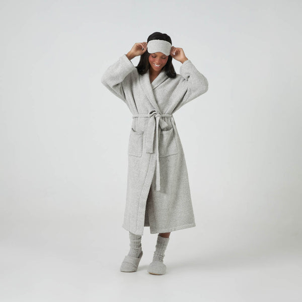 Kashwére Lounge - Malibu Adult Robe & Eye Mask Set - Shawl Collar Heathered